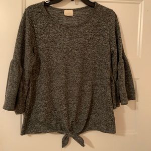Grey bell sleeve tie front sweater